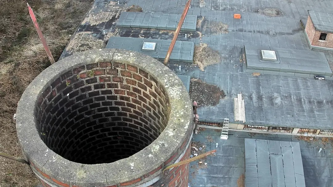 Blick von oben in einen Industrieschornstein — geliefertes Inspektionsergebnis